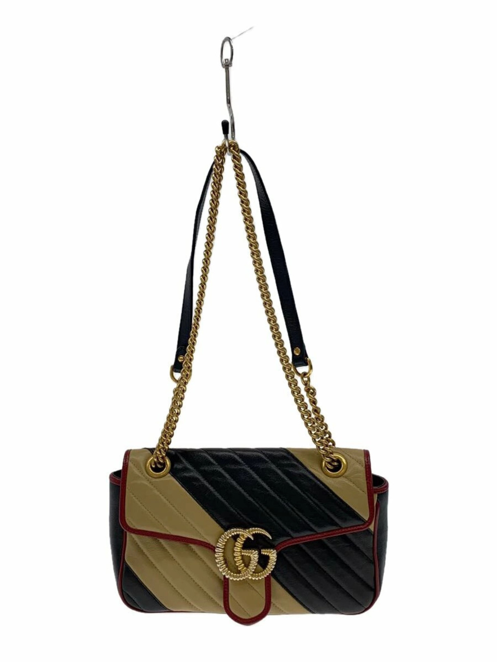 Gucci Shoulder Bag GG Marmont Quilted Chain Leather Beige Cream